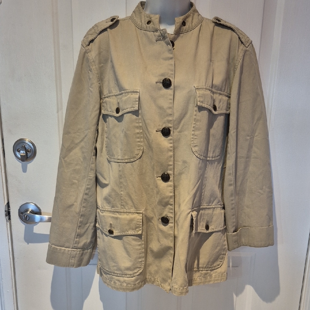 Boston Proper Women's Tan Utility Jacket with Metal Crested Buttons